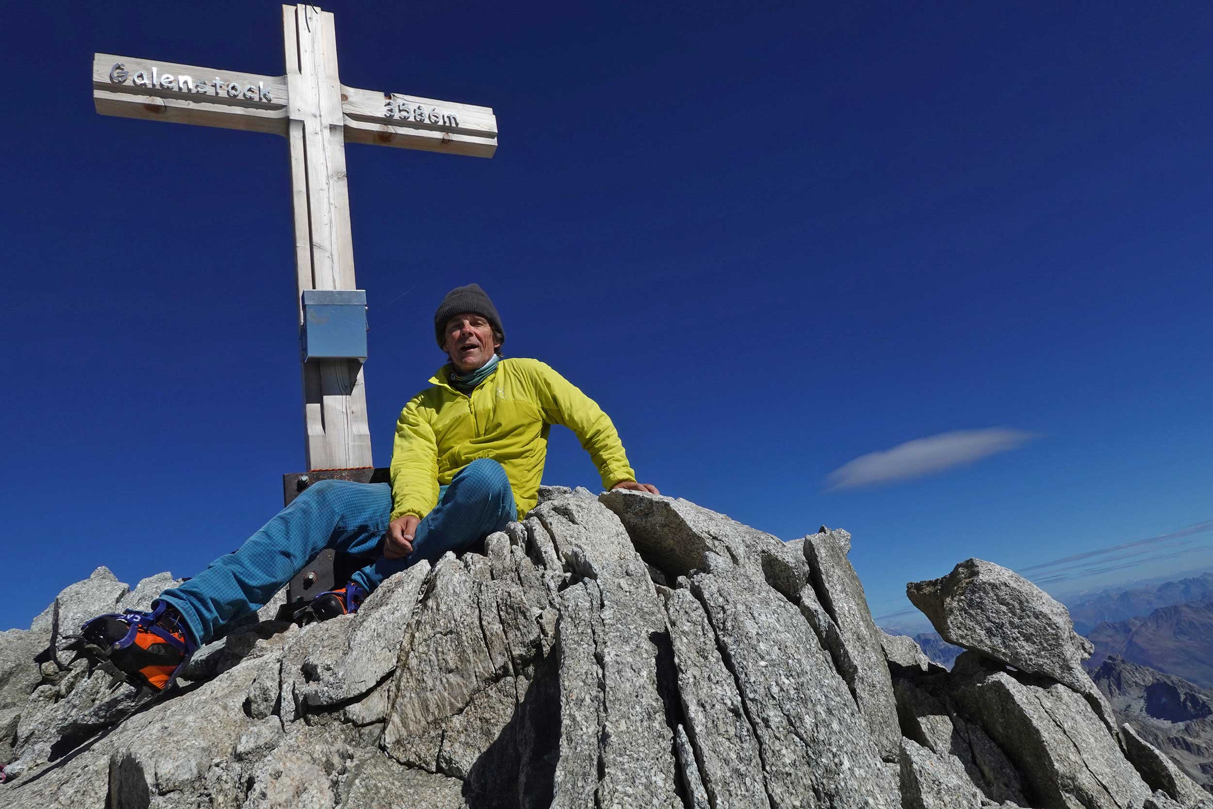 Erik Tanghe on the summit of the Galenstock (3.585m)