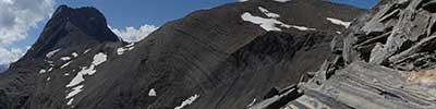 Beautiful striped stone on the ridge of the Piz Blaisun 3.200 m), Albula Alps, Switzerland